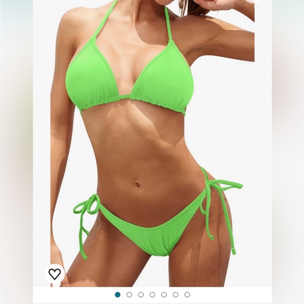 NEW Women's Halter Triangle Two Piece Swimsuit Bikini Set | Neon Green